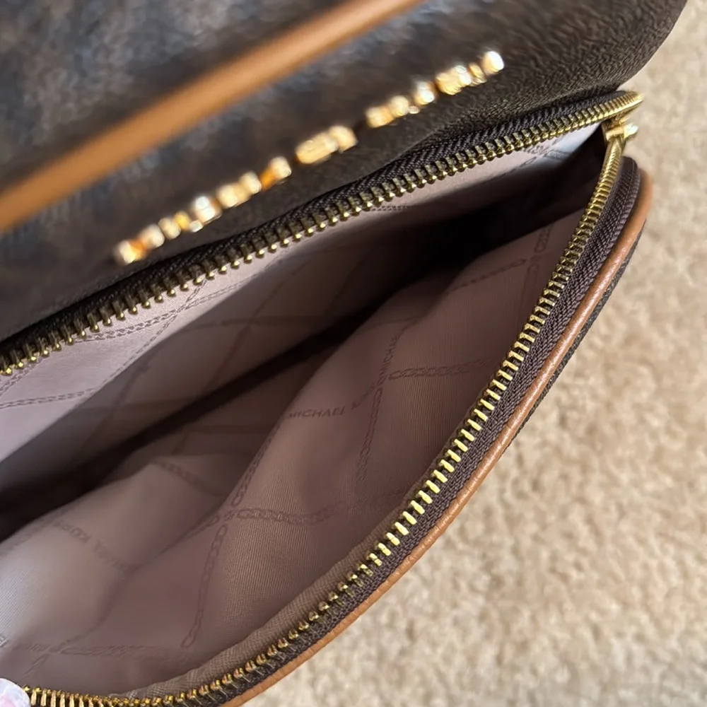 Michael Kors Brown Monogrammed Backpack - Picture 11 of 13